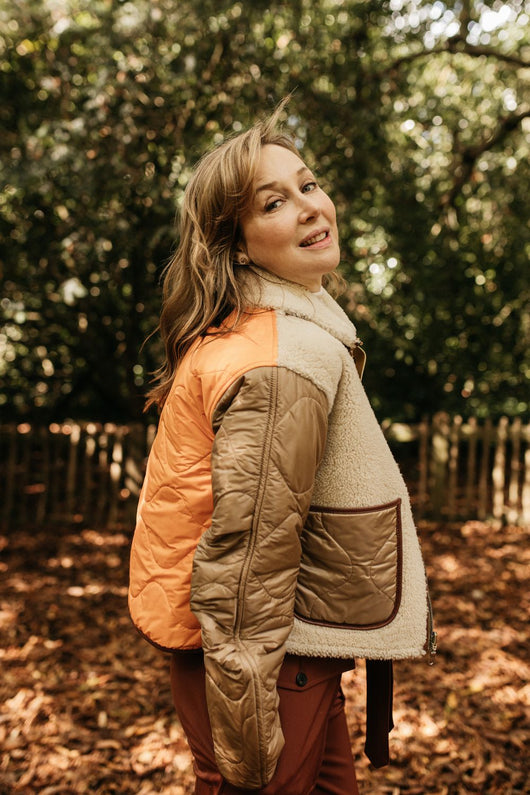 Shearling Cropped Aviator Quilt Jacket