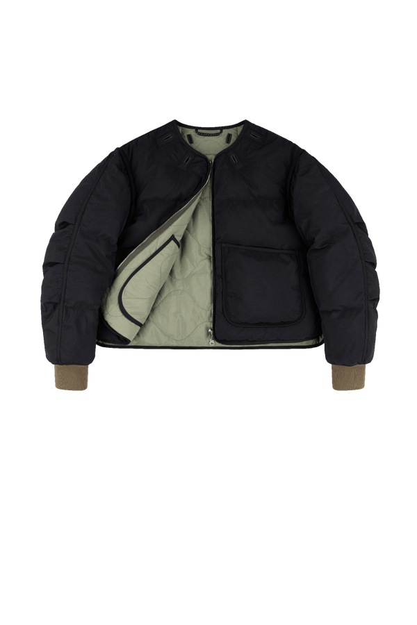 Down Cropped Aviator Jacket - Black / Eucalyptus - Layer 1