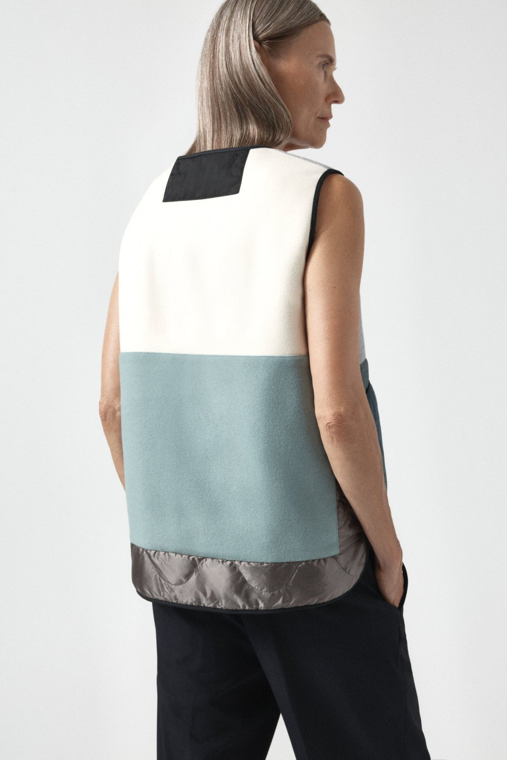 Signature Patchwork Wool Vest - Heather Grey & Ivory / Black
