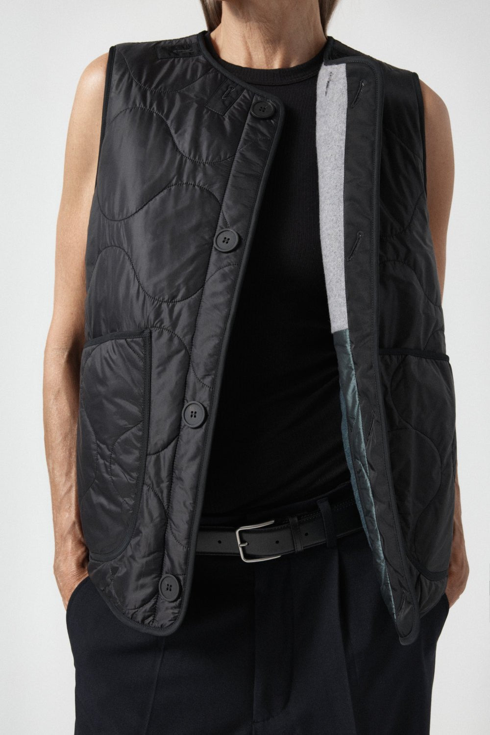 Signature Patchwork Wool Vest - Heather Grey & Ivory / Black