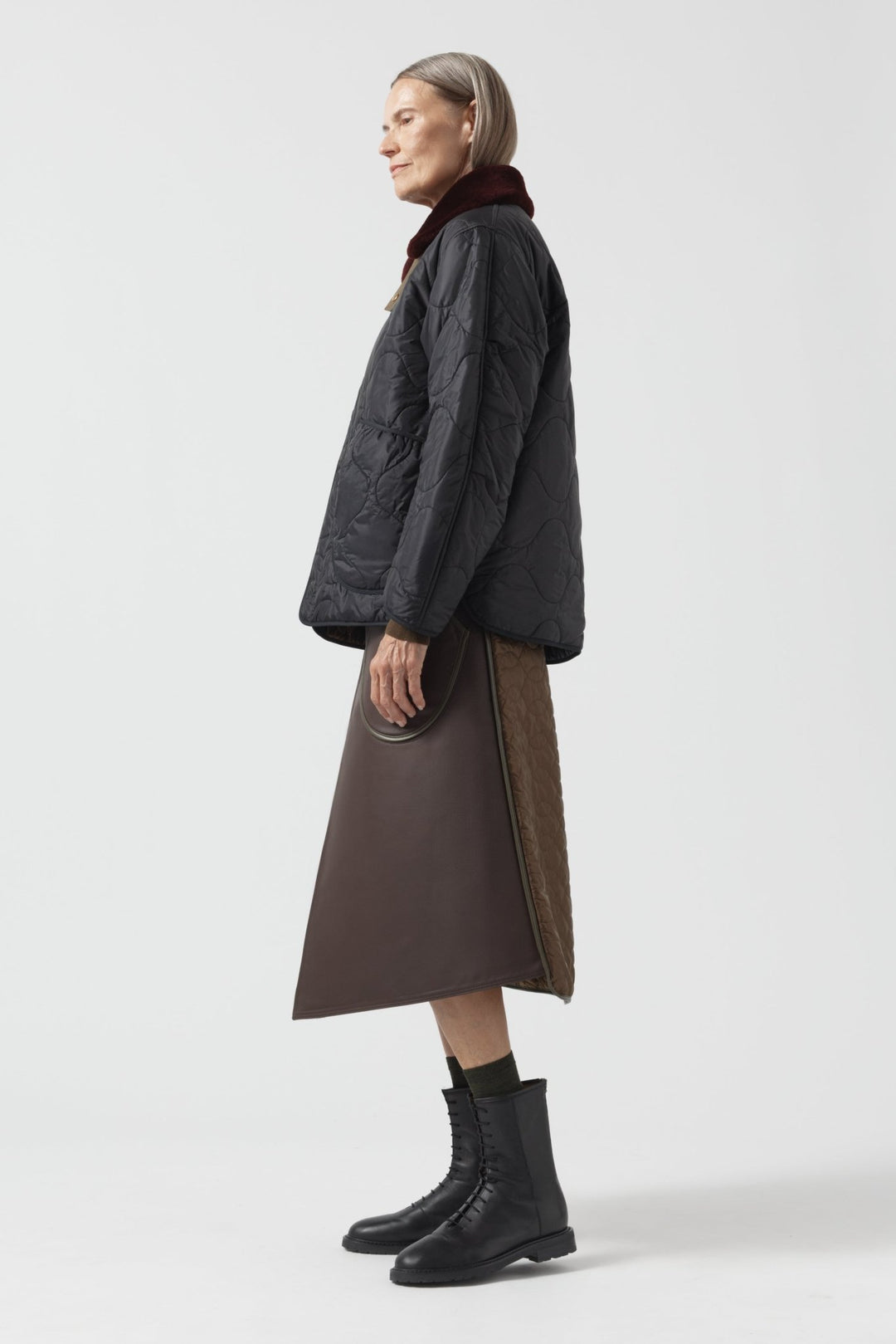 Signature Patchwork Cropped Quilt - Bordeaux / Black