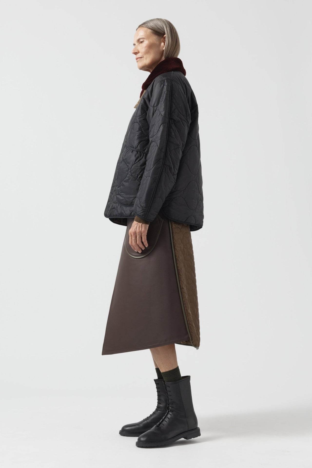 Signature Patchwork Cropped Quilt - Bordeaux / Black