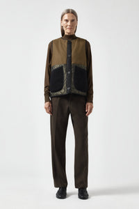 Signature Patchwork Wool Vest - Moss & Chocolate / Olive