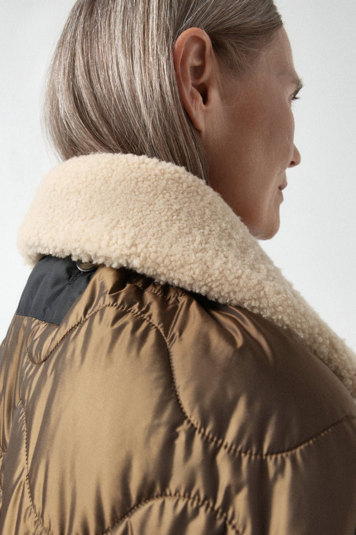 Aviator Shearling Striped Collar - Honey / Cream & Moss