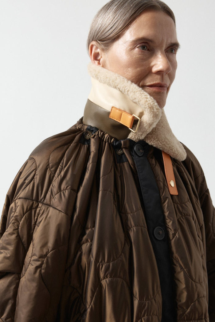 Aviator Shearling Striped Collar - Honey / Cream & Moss