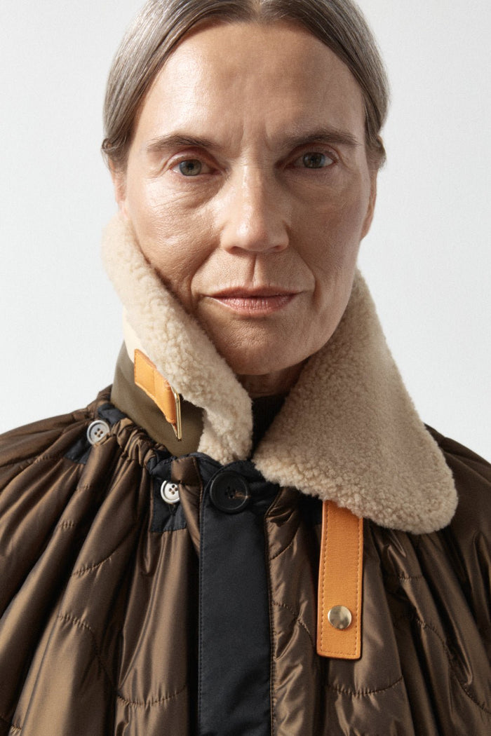 Aviator Shearling Striped Collar - Honey / Cream & Moss
