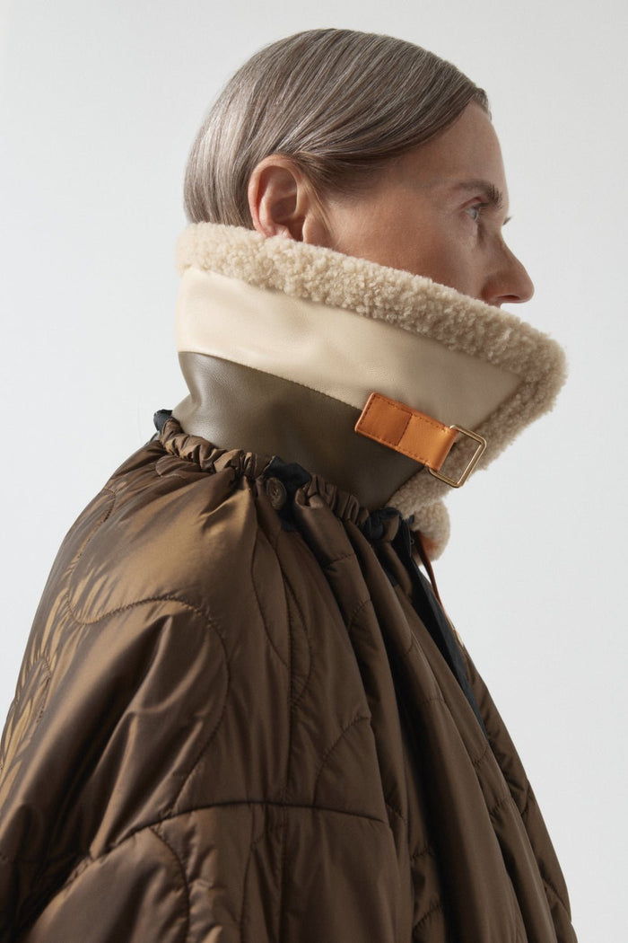 Aviator Shearling Striped Collar - Honey / Cream & Moss