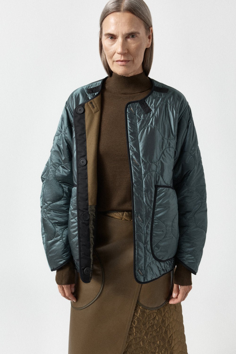 Signature Patchwork Wool Cropped Quilt - Moss / Mineral Green