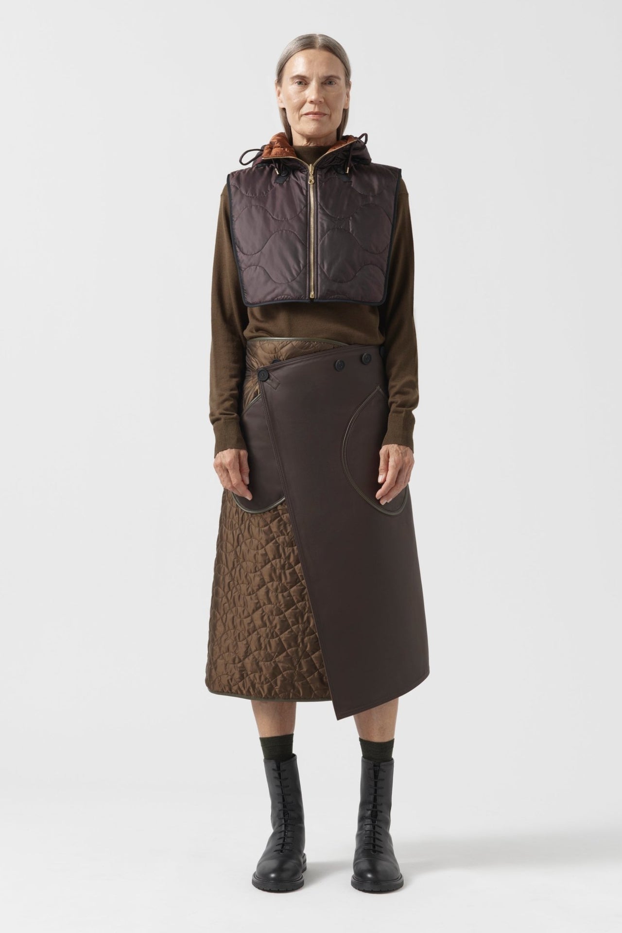 Quilted Zip Hood - Bordeaux / Amber