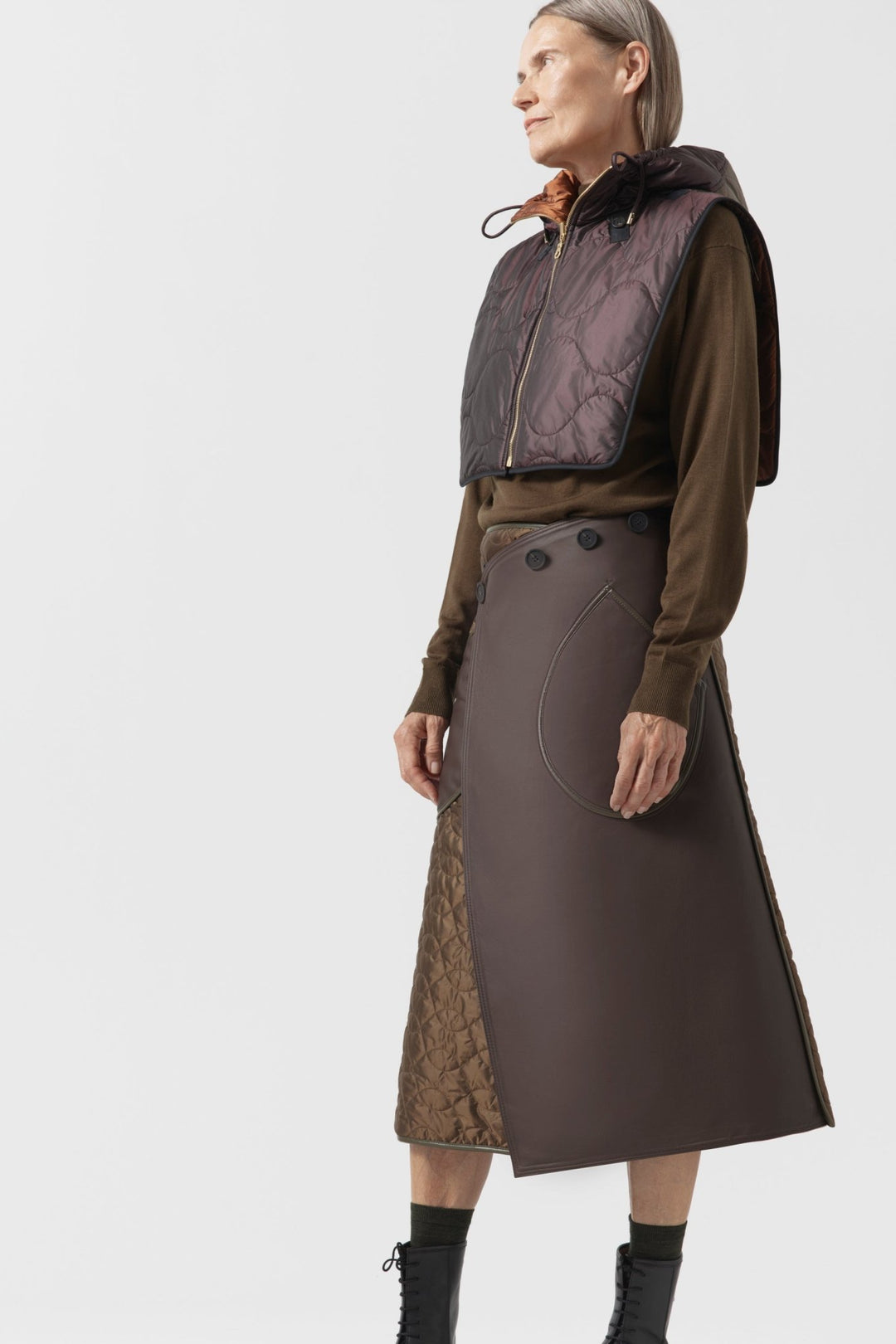 Quilted Zip Hood - Bordeaux / Amber