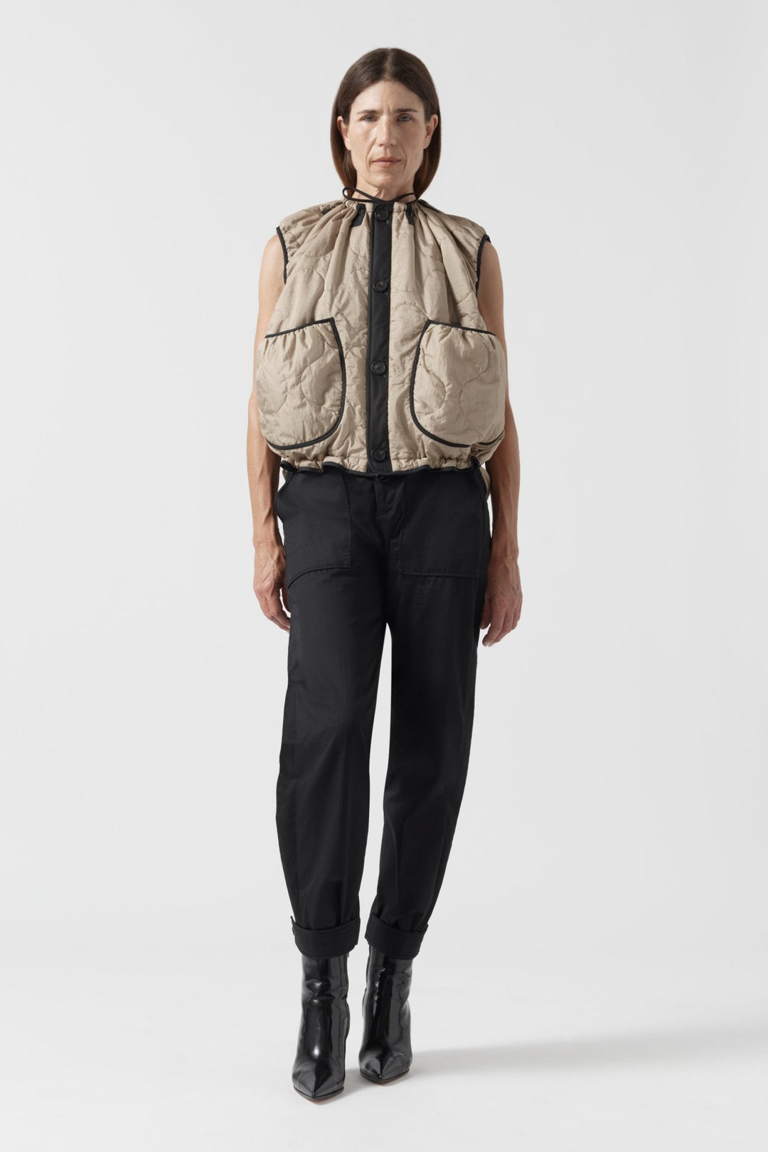 Parachute Quilted Vest - Stone / Black