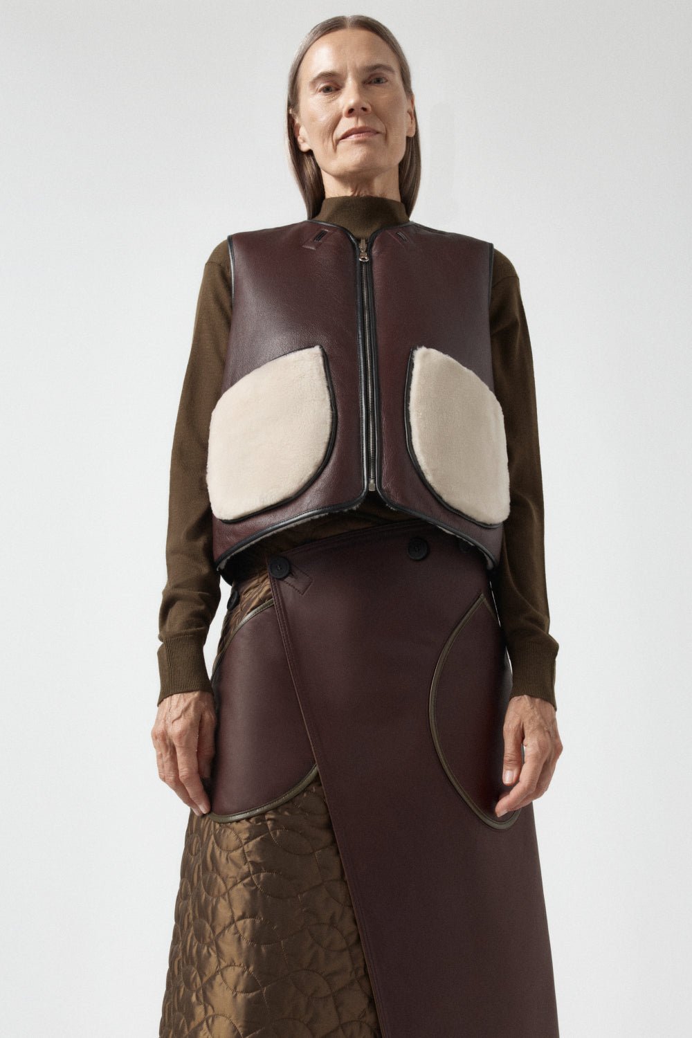 Aviator Shearling Vest - Oxblood / Pebble