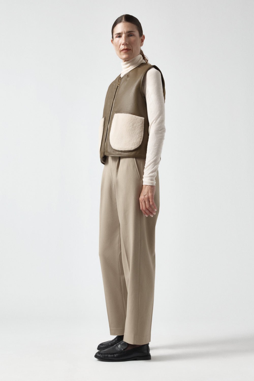 Aviator Shearling Vest - Moss / Blush