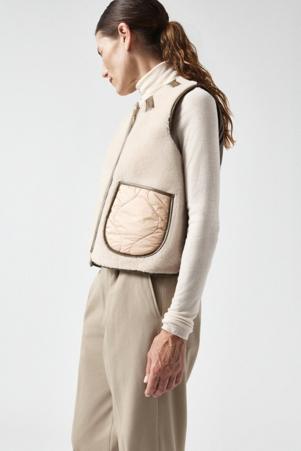 Aviator Shearling Vest - Moss / Blush