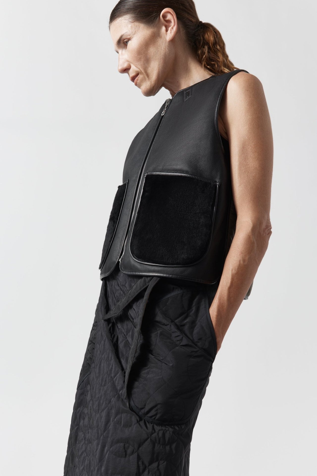 Aviator Shearling Vest - Black / Black