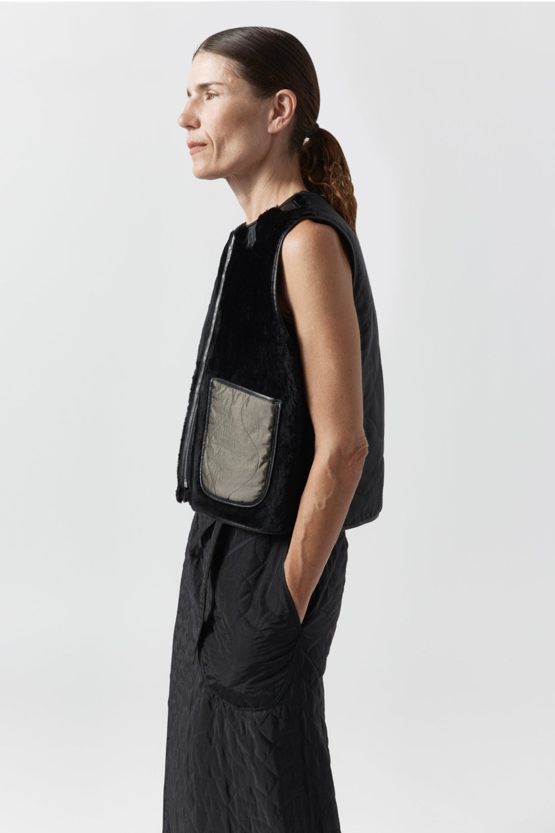 Aviator Shearling Vest - Black / Black