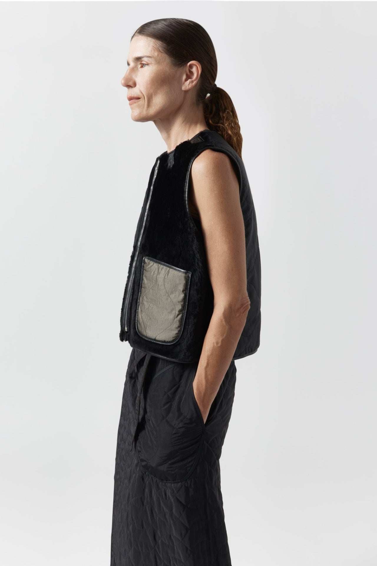 Aviator Shearling Vest - Black / Black