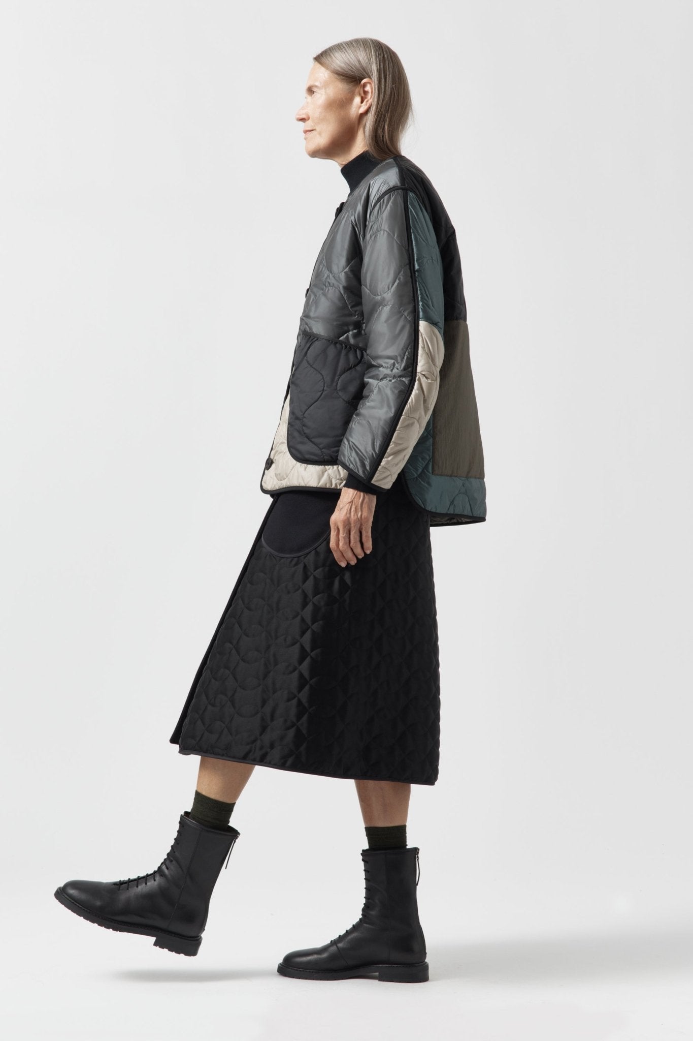 Signature Patchwork Cropped Quilt - Anthracite & Mineral Green / Dark Olive
