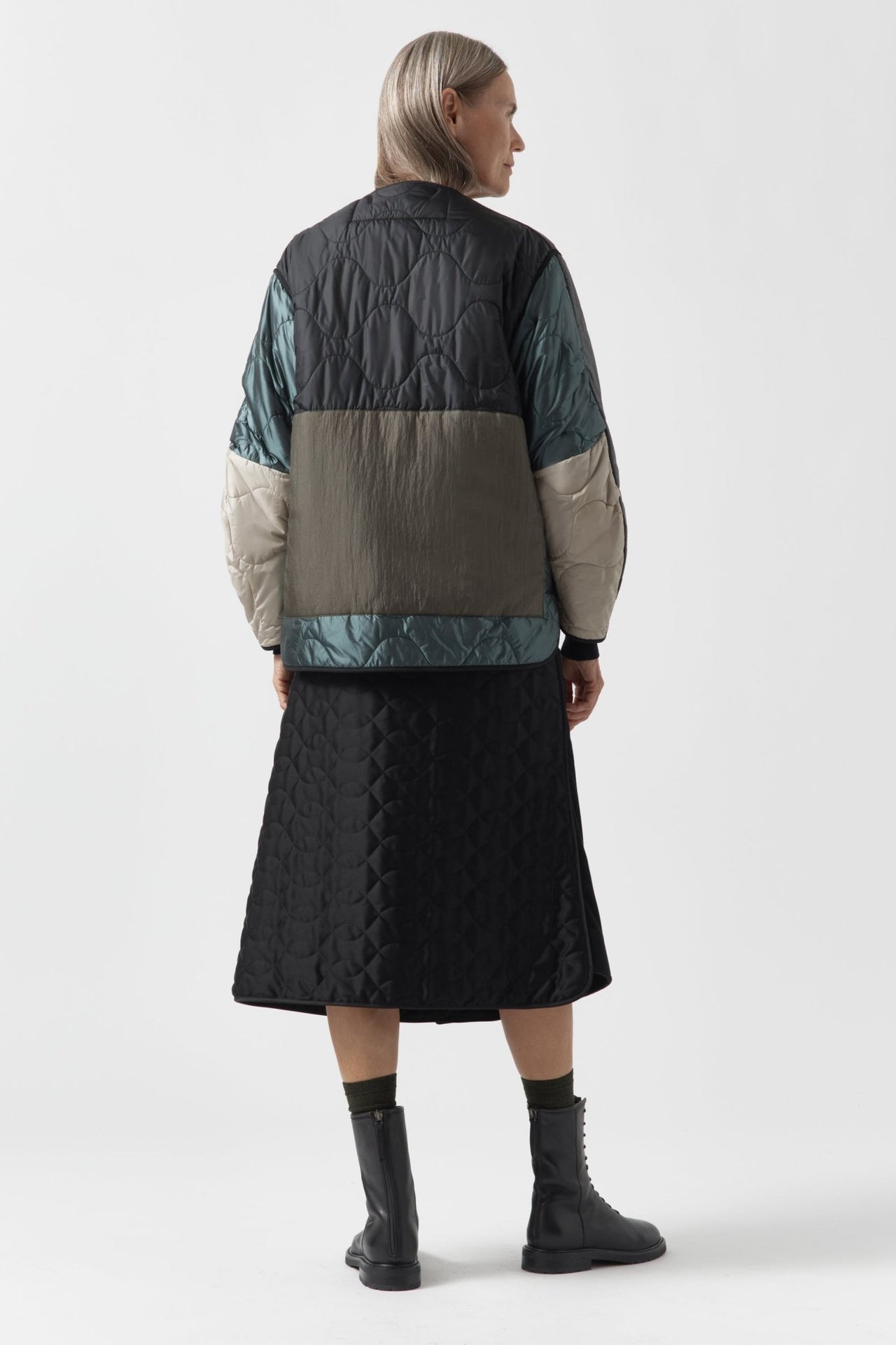 Signature Patchwork Cropped Quilt - Anthracite & Mineral Green / Dark Olive