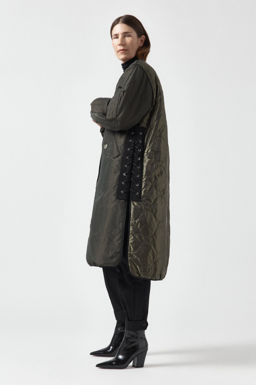 Parachute Silk Nylon Lattice Parka - Olive / Black