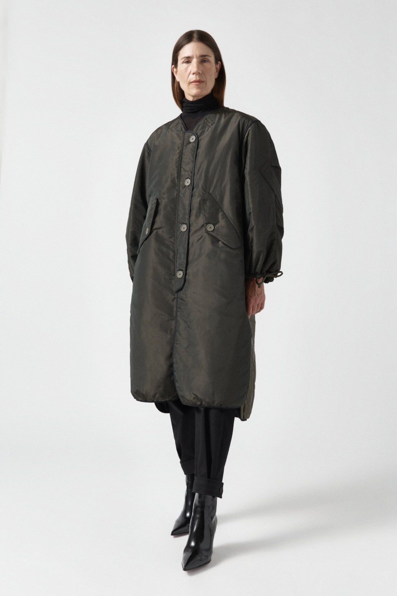 Parachute Silk Nylon Lattice Parka - Olive / Black