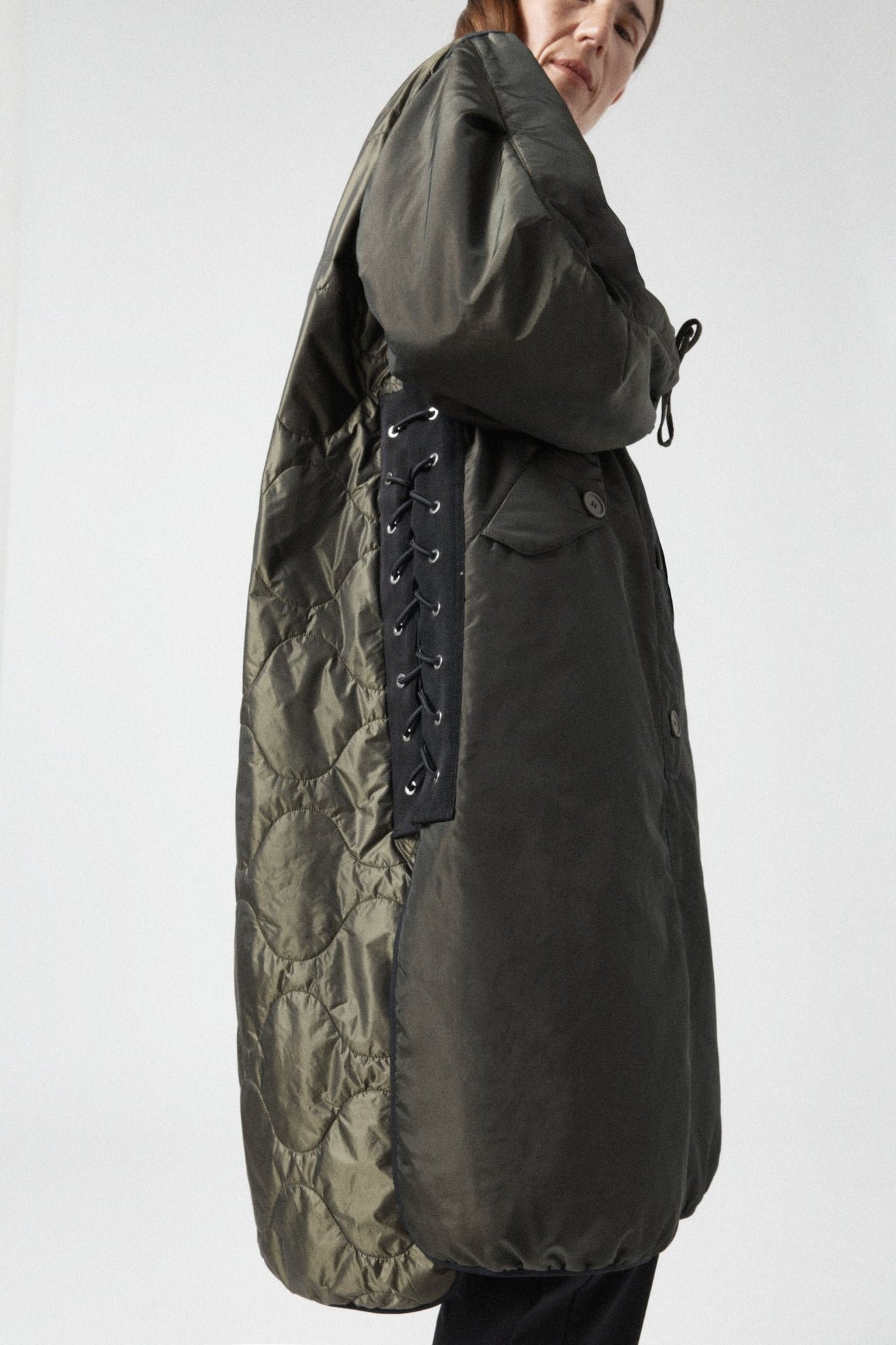 Parachute Silk Nylon Lattice Parka - Olive / Black