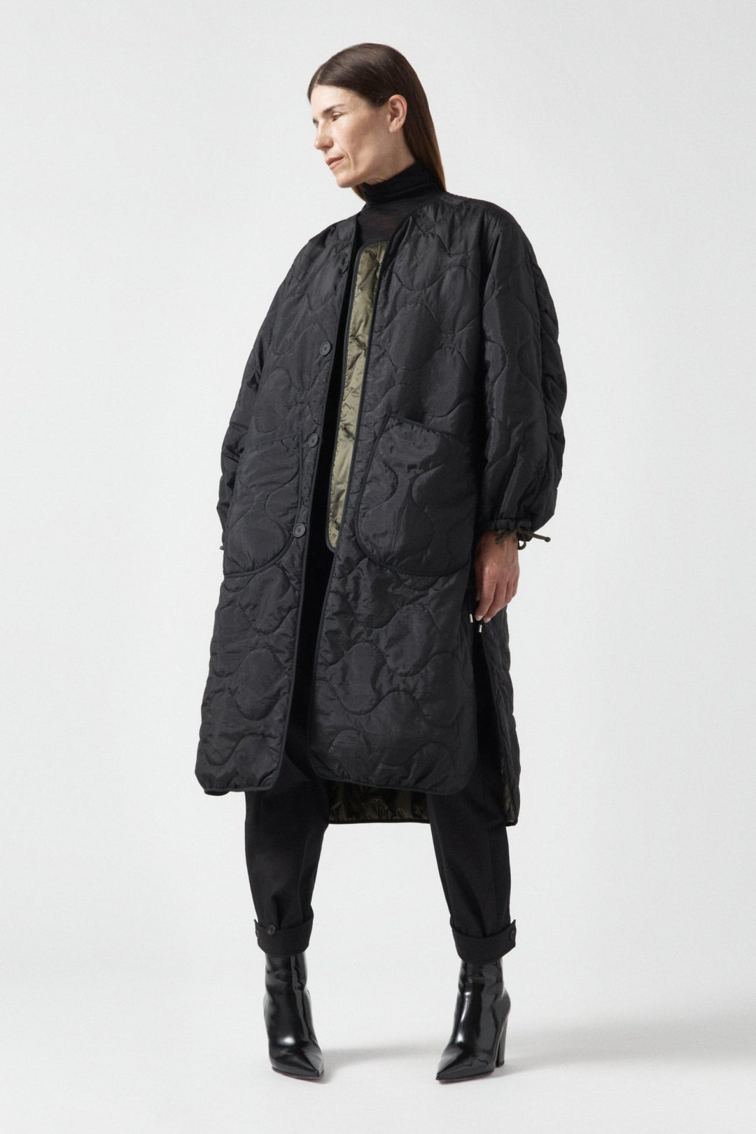 Parachute Silk Nylon Lattice Parka - Olive / Black