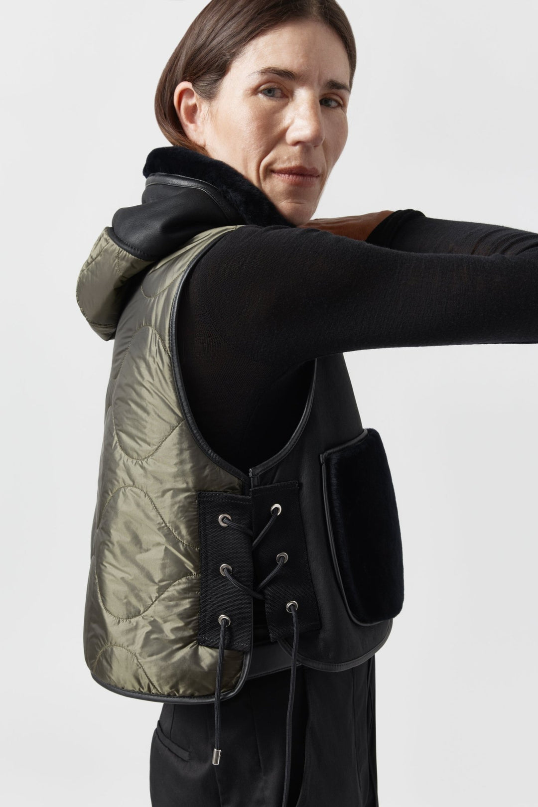 Aviator Shearling Lattice Zip Hood - Black / Midnight