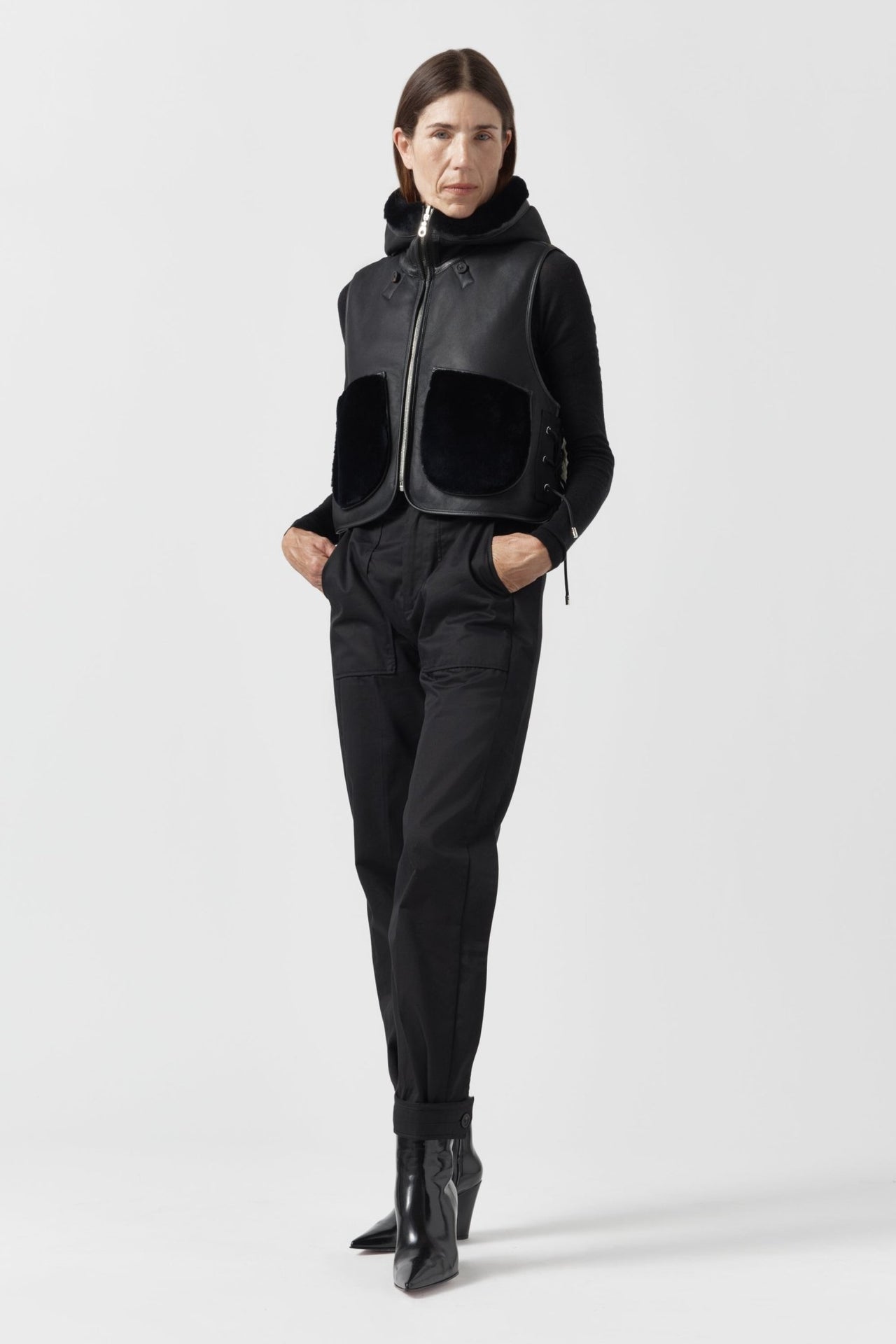 Aviator Shearling Lattice Zip Hood - Black / Midnight