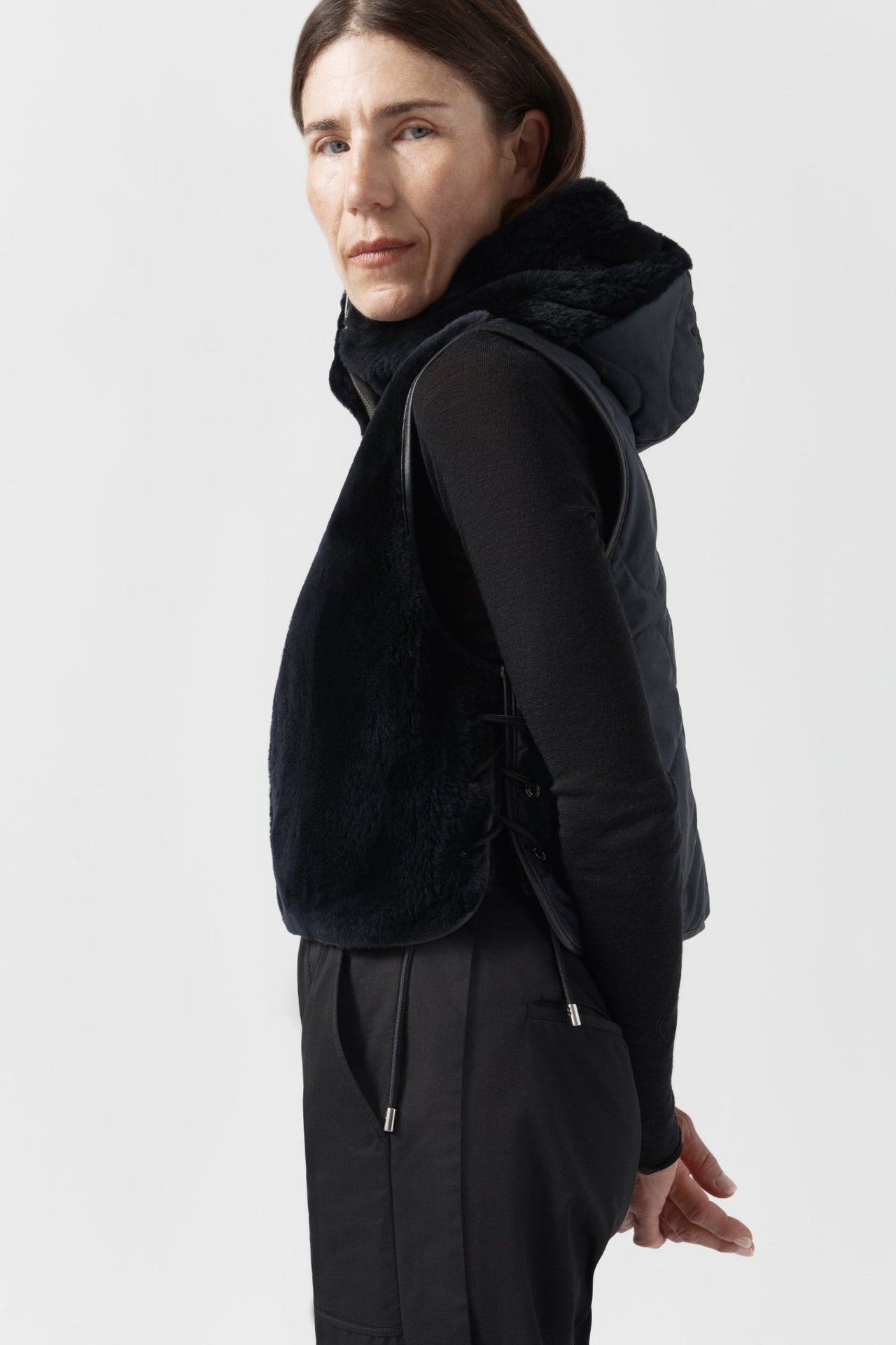 Aviator Shearling Lattice Zip Hood - Black / Midnight