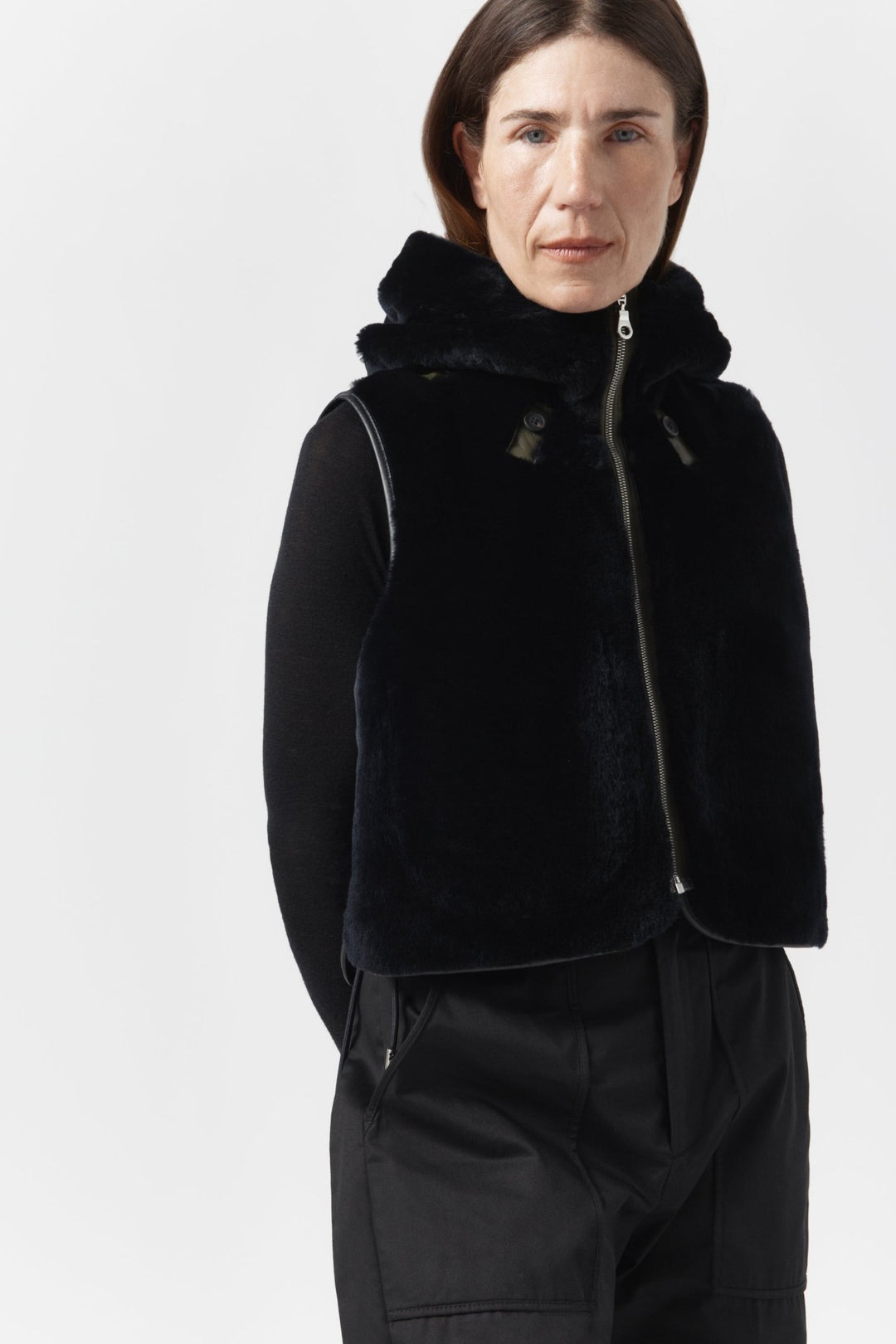 Aviator Shearling Lattice Zip Hood - Black / Midnight