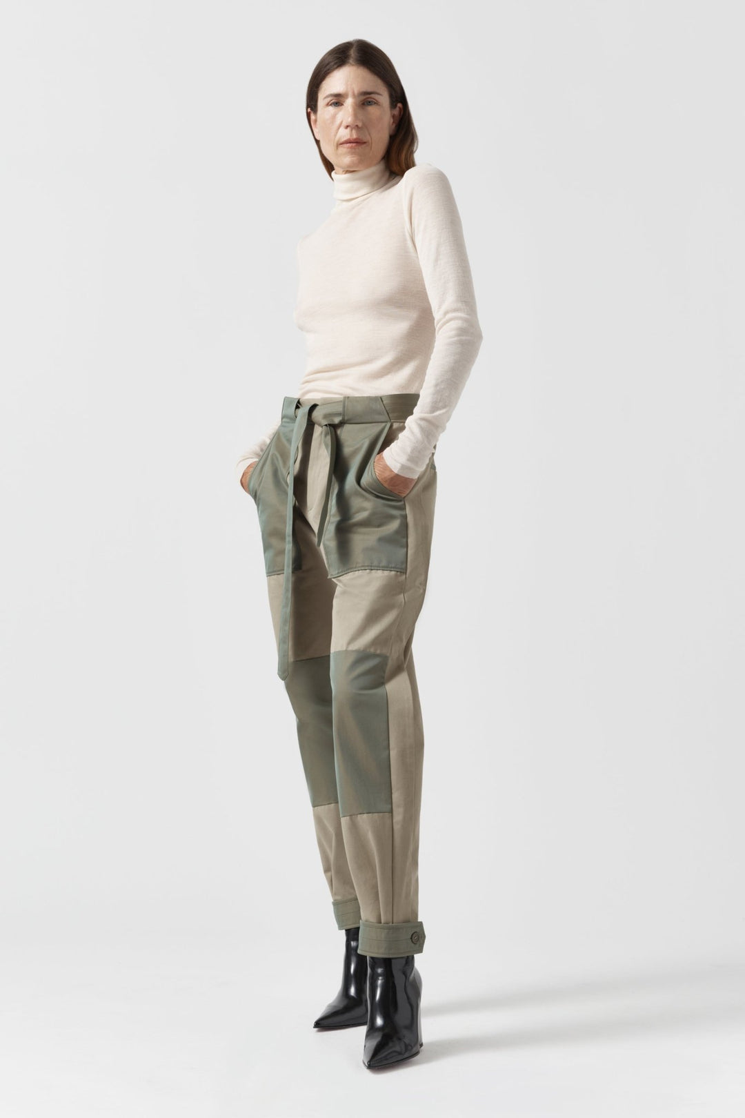 Patchwork Tapered Trousers - Olive / Dark Taupe
