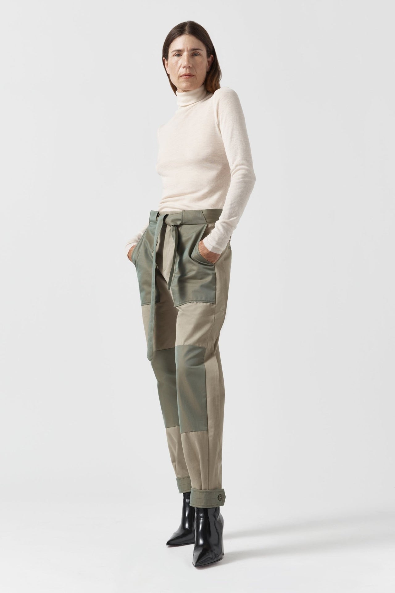 Patchwork Tapered Trousers - Olive / Dark Taupe