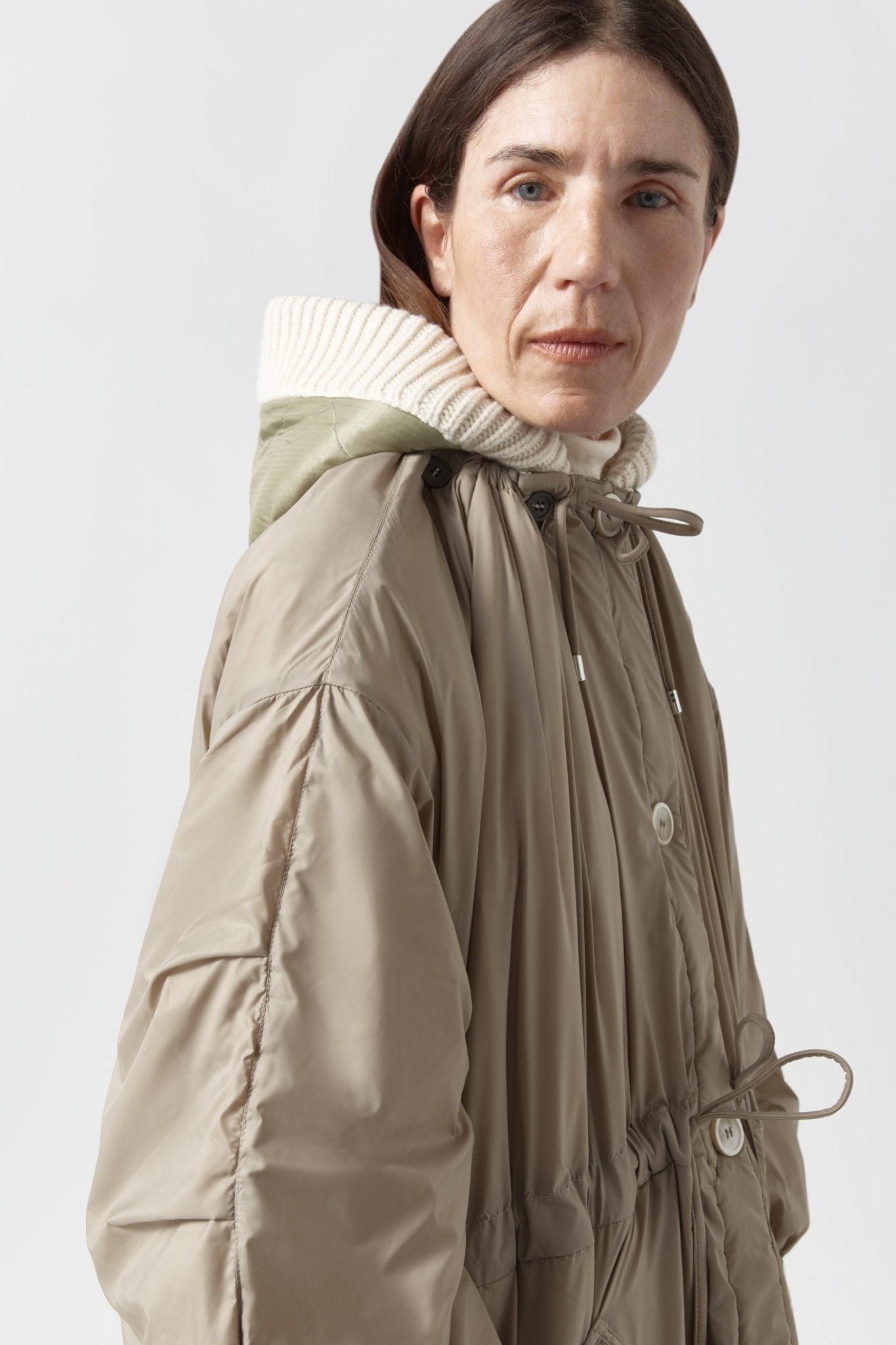 Knitted Hood - Ivory / Pale Sage