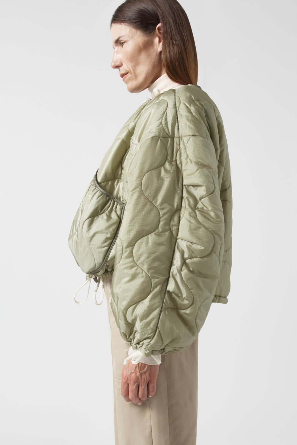 Parachute Quilted Bomber - Pale Sage / White