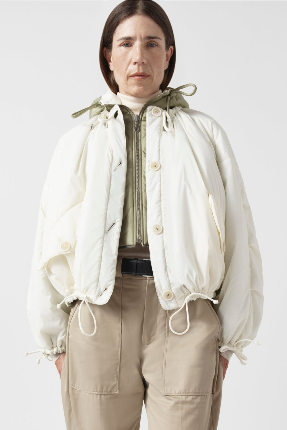 Quilted Zip Hood - Pale Sage / White