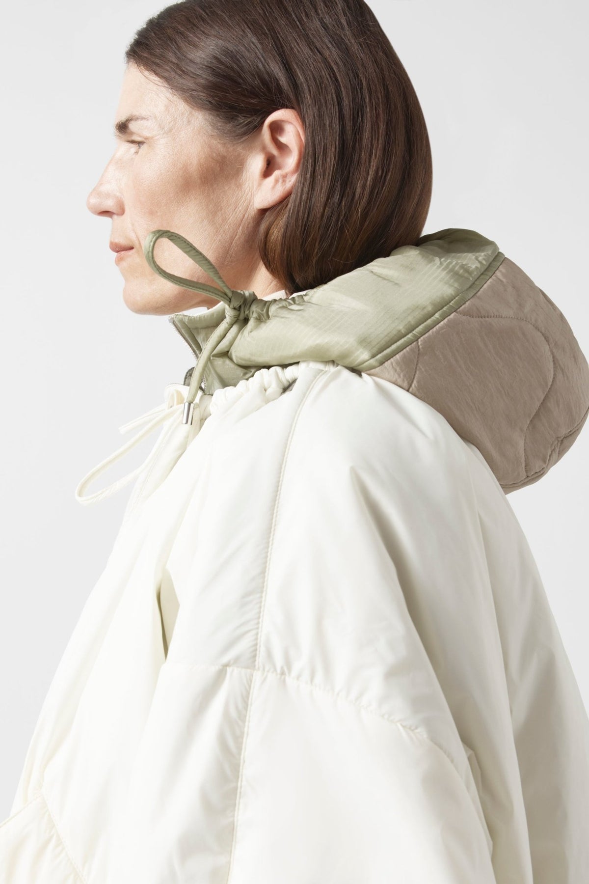 Quilted Zip Hood - Pale Sage / White