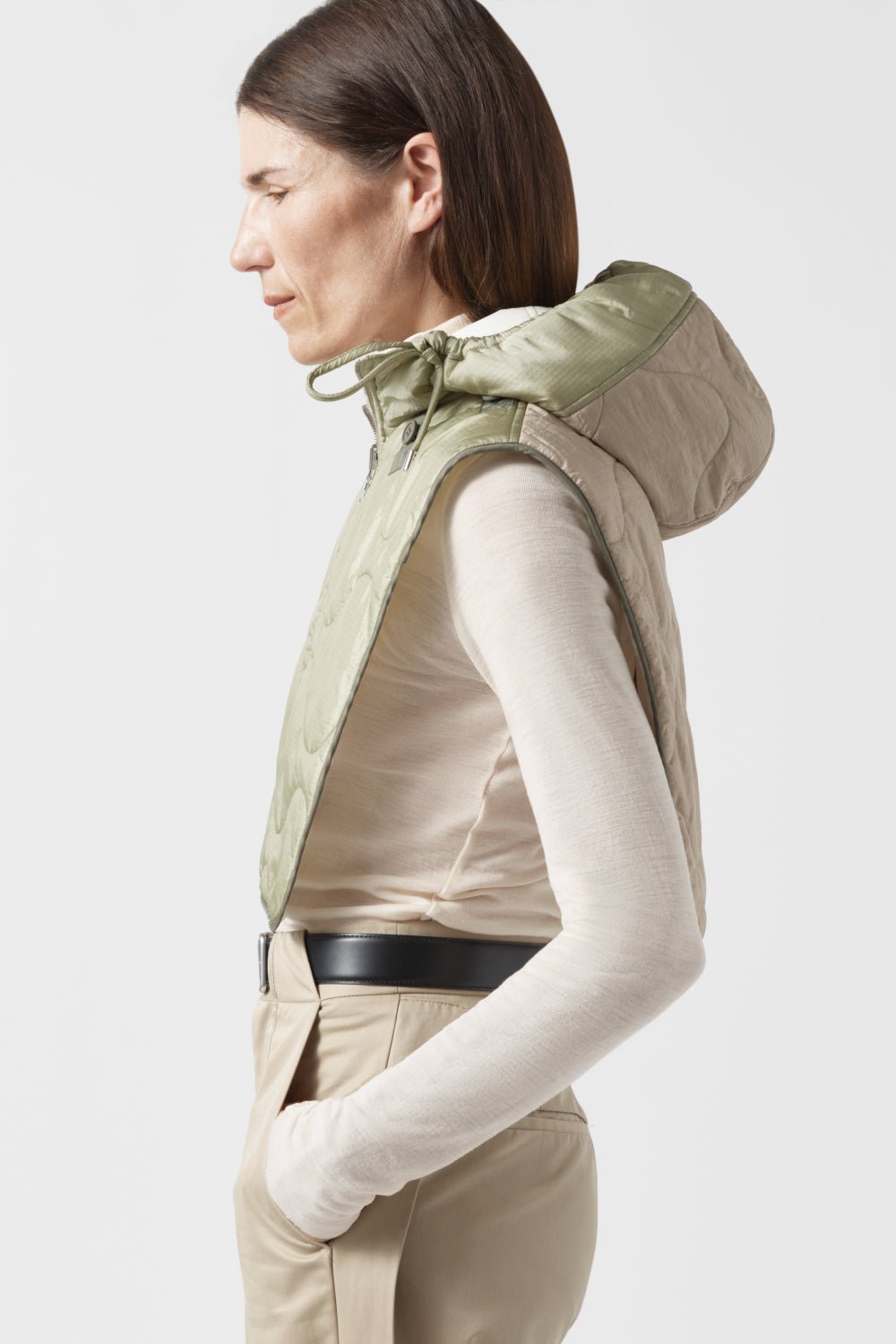 Quilted Zip Hood - Pale Sage / White