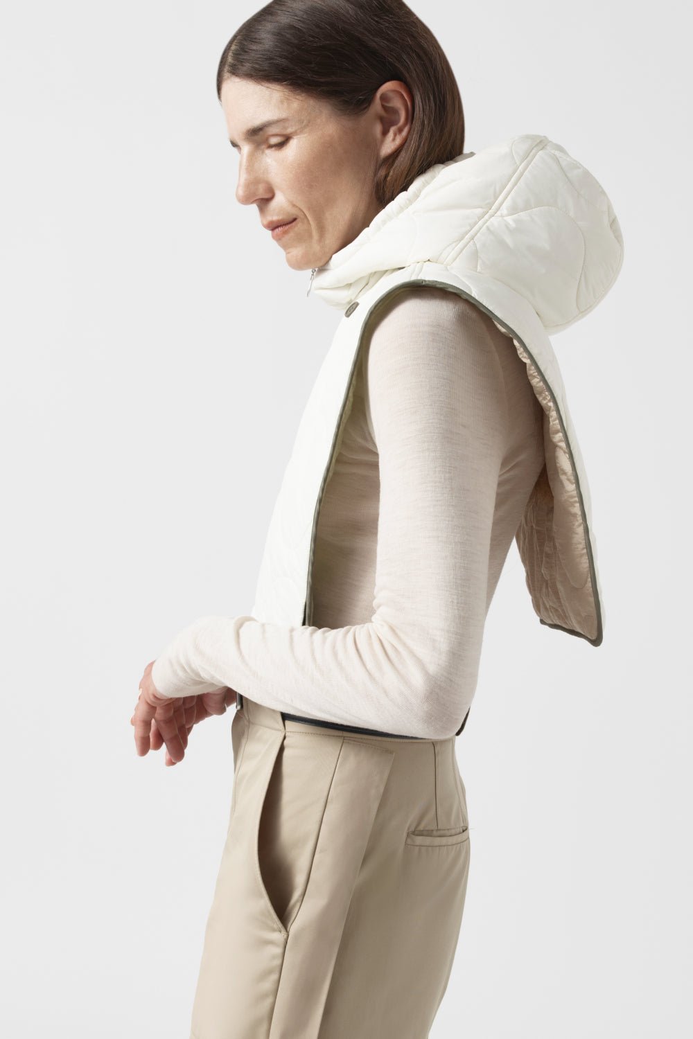 Quilted Zip Hood - Pale Sage / White
