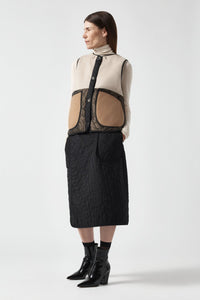 Signature Patchwork Wool Vest - Stone & Mocha Brown / Stone