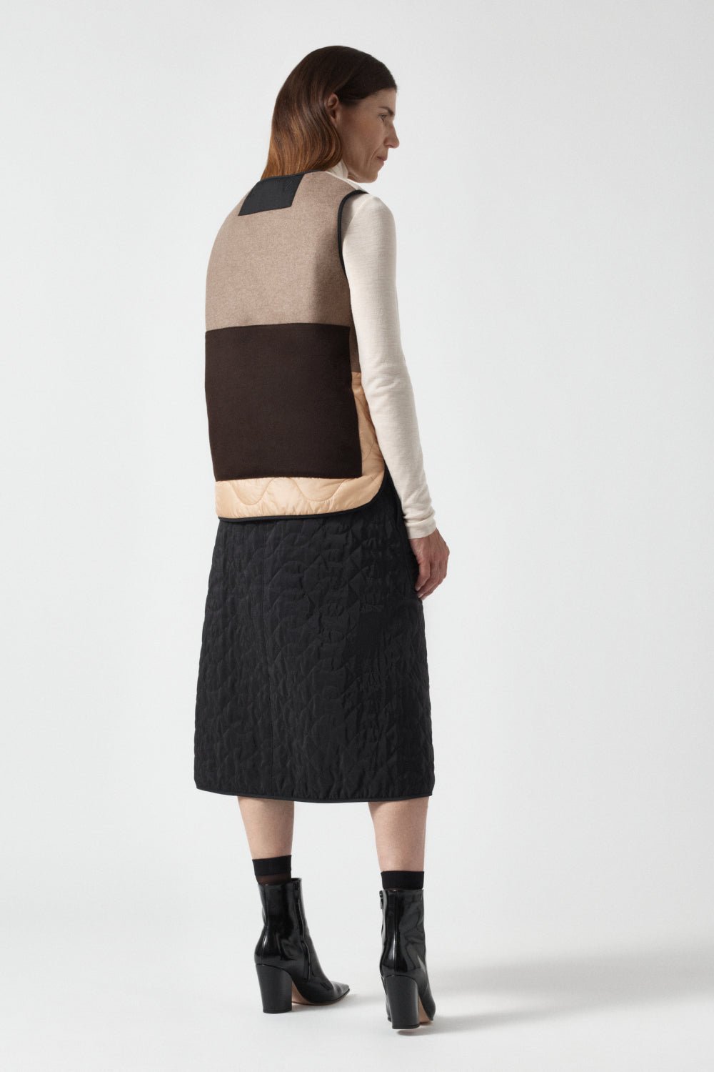 Signature Patchwork Wool Vest - Stone & Mocha Brown / Stone