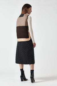 Signature Patchwork Wool Vest - Stone & Mocha Brown / Stone