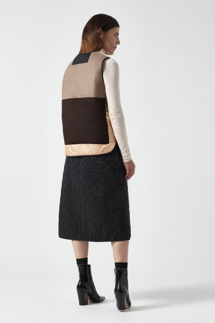 Signature Patchwork Wool Vest - Stone & Mocha Brown / Stone