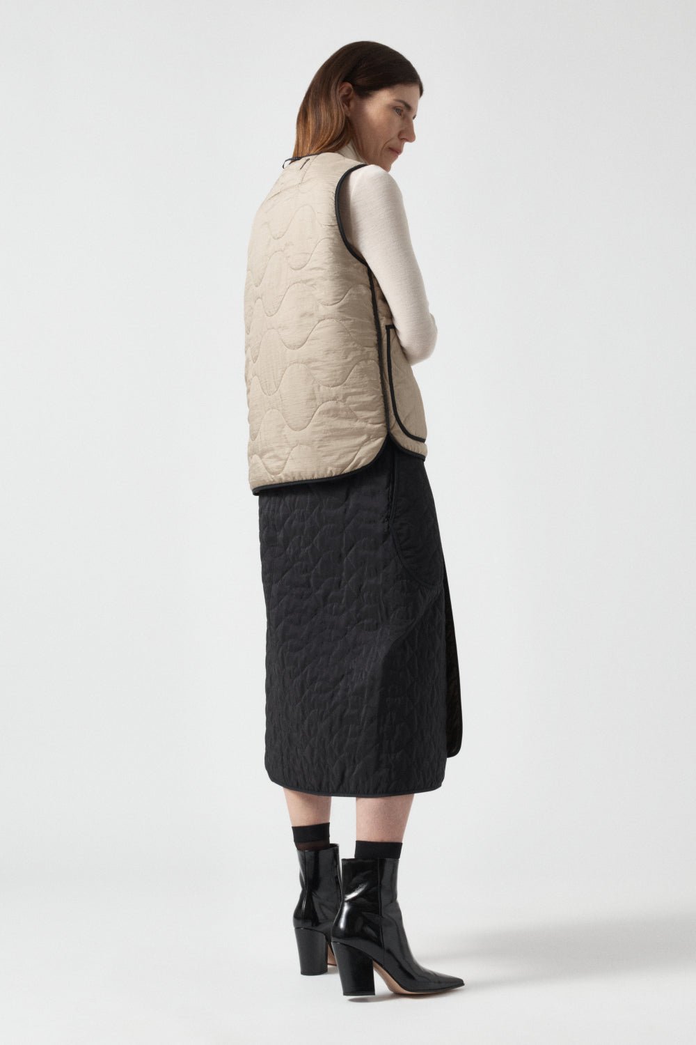 Signature Patchwork Wool Vest - Stone & Mocha Brown / Stone