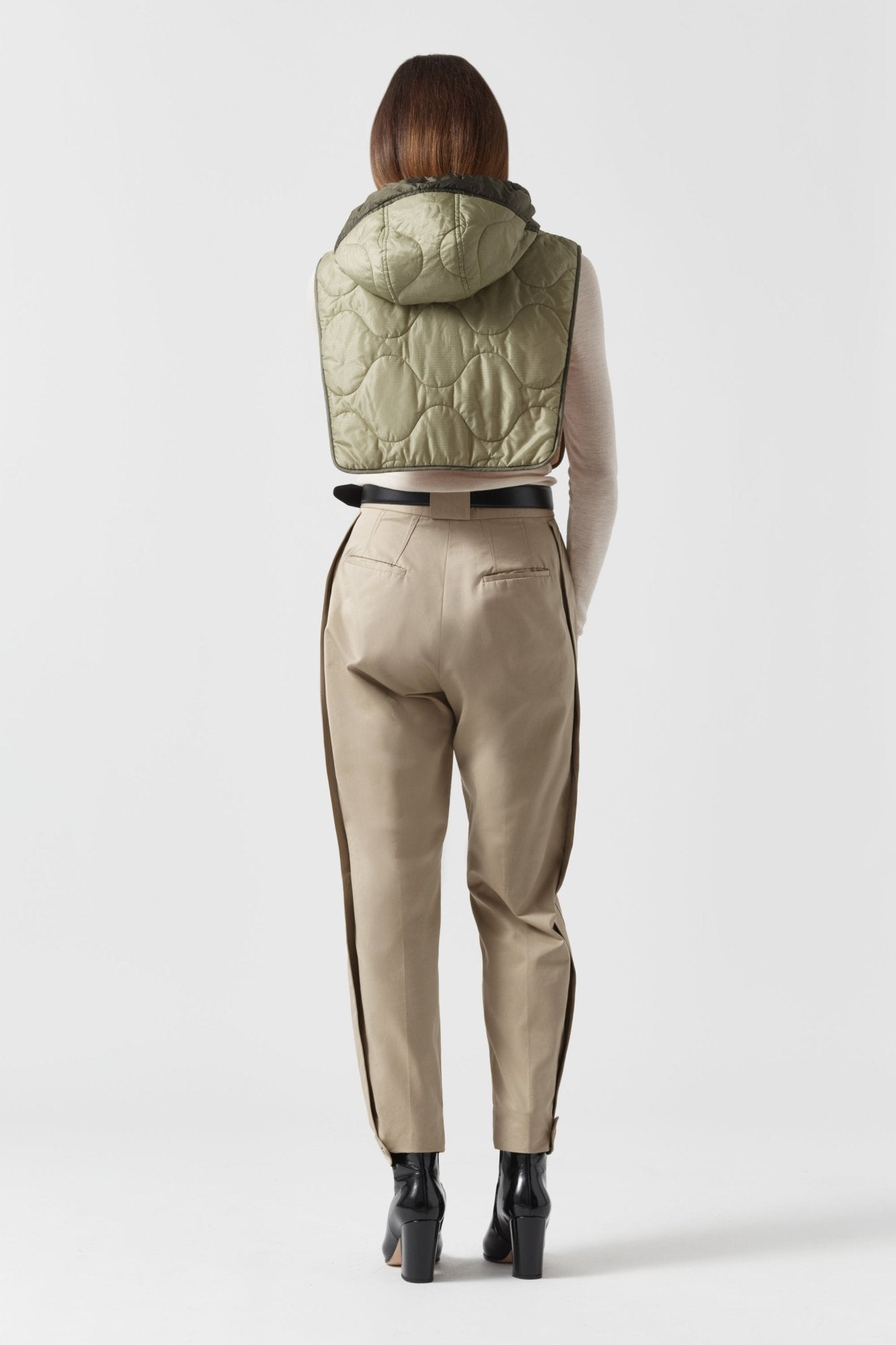 Quilted Zip Hood - Dark Olive / Soft Peach