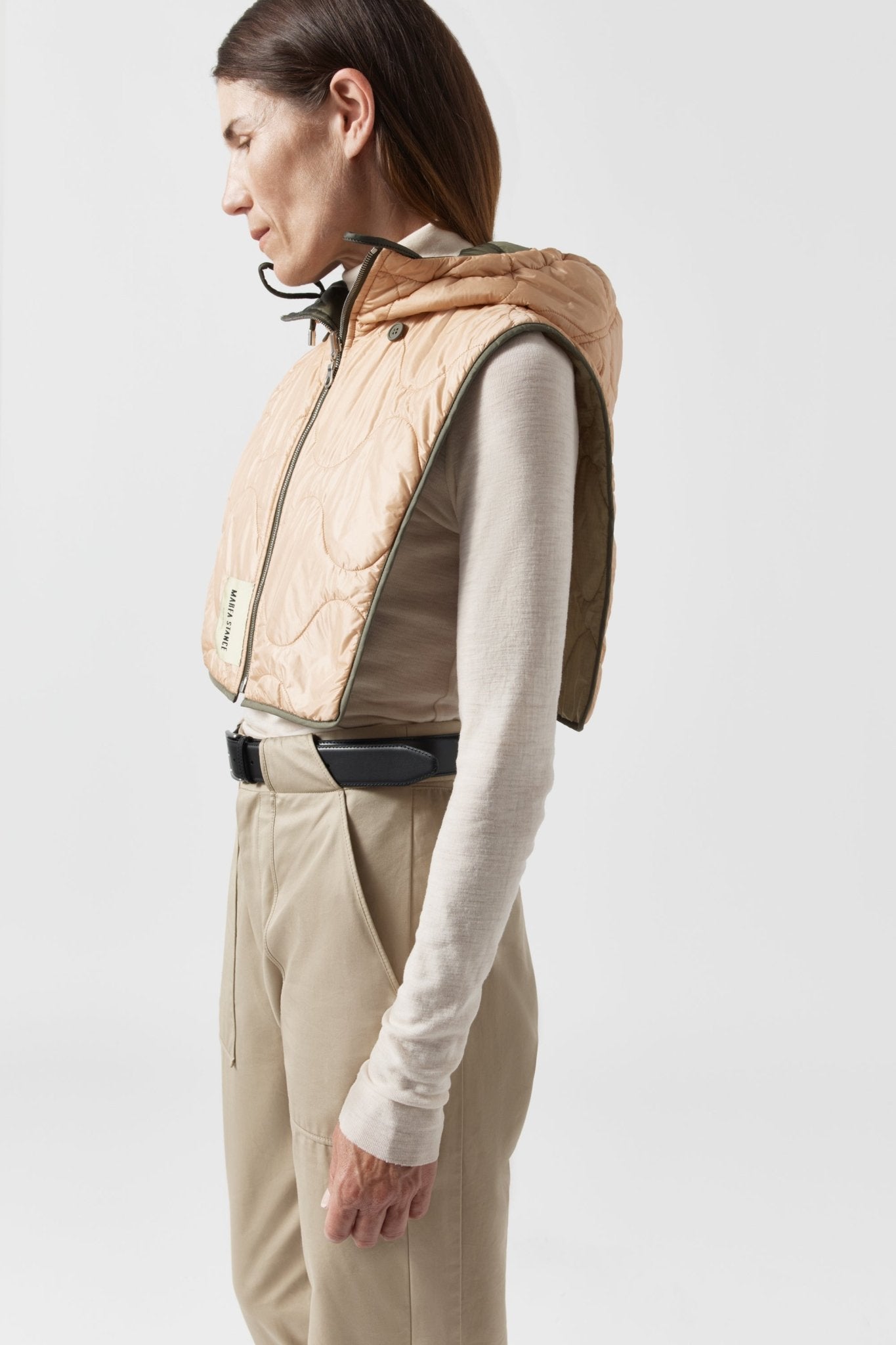 Quilted Zip Hood - Dark Olive / Soft Peach