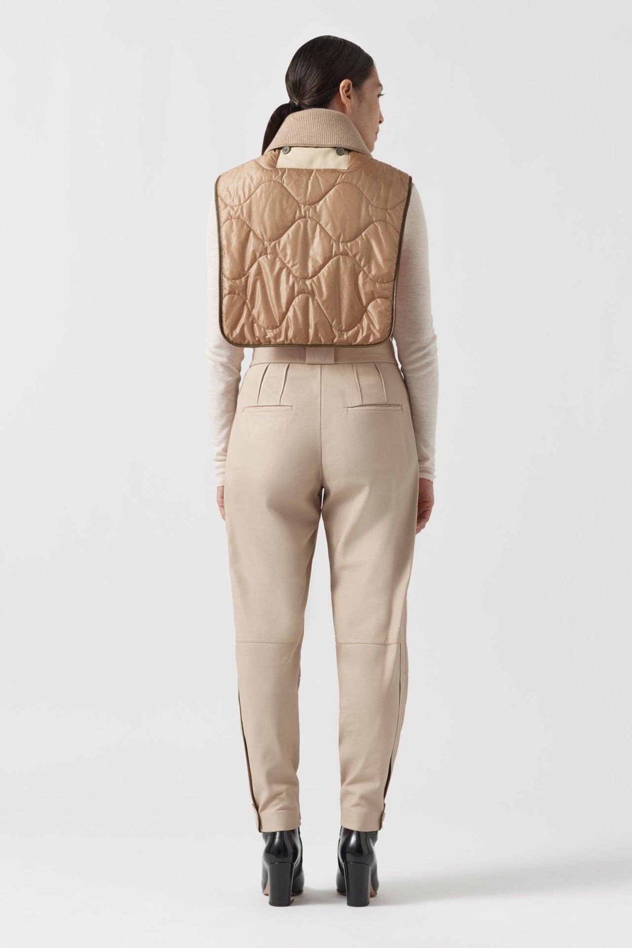 Wool & Leather Zip Collar - Moss & Mocha Brown / Camel & Sienna