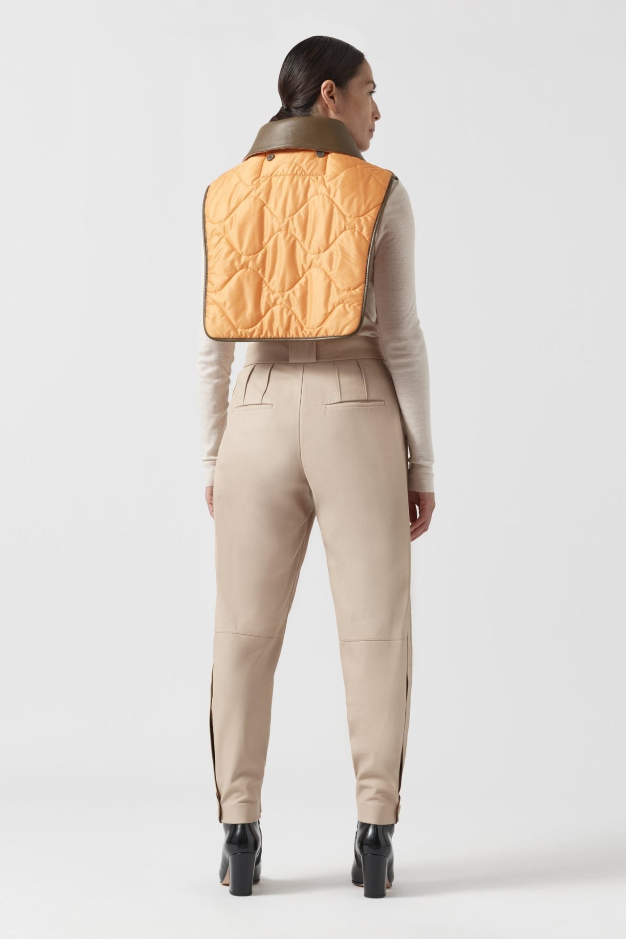 Wool & Leather Zip Collar - Moss & Mocha Brown / Camel & Sienna