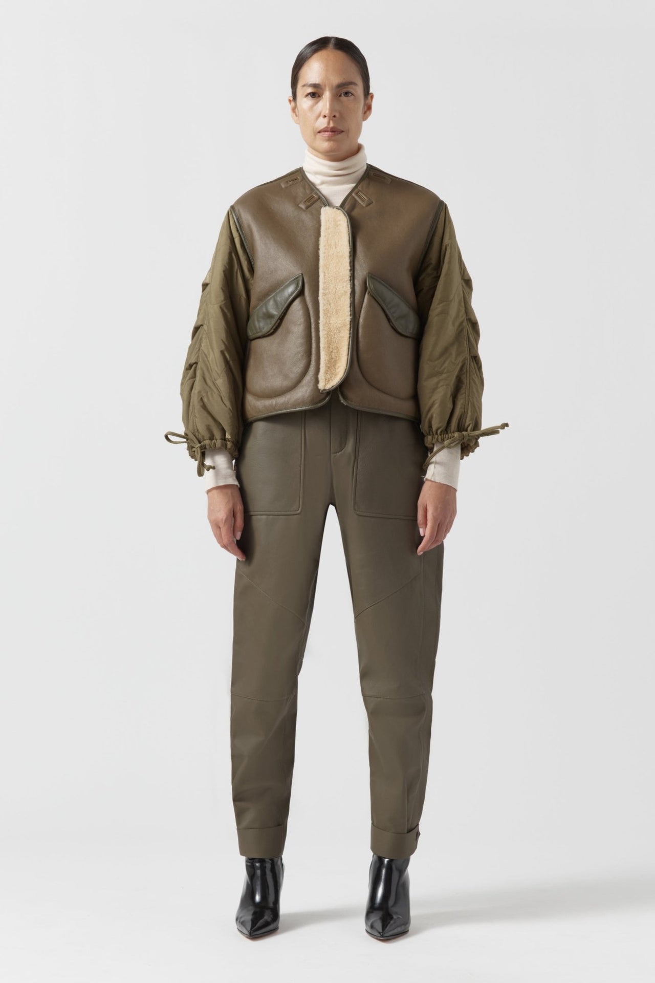 Aviator Shearling Lattice Bomber - Moss / Blonde