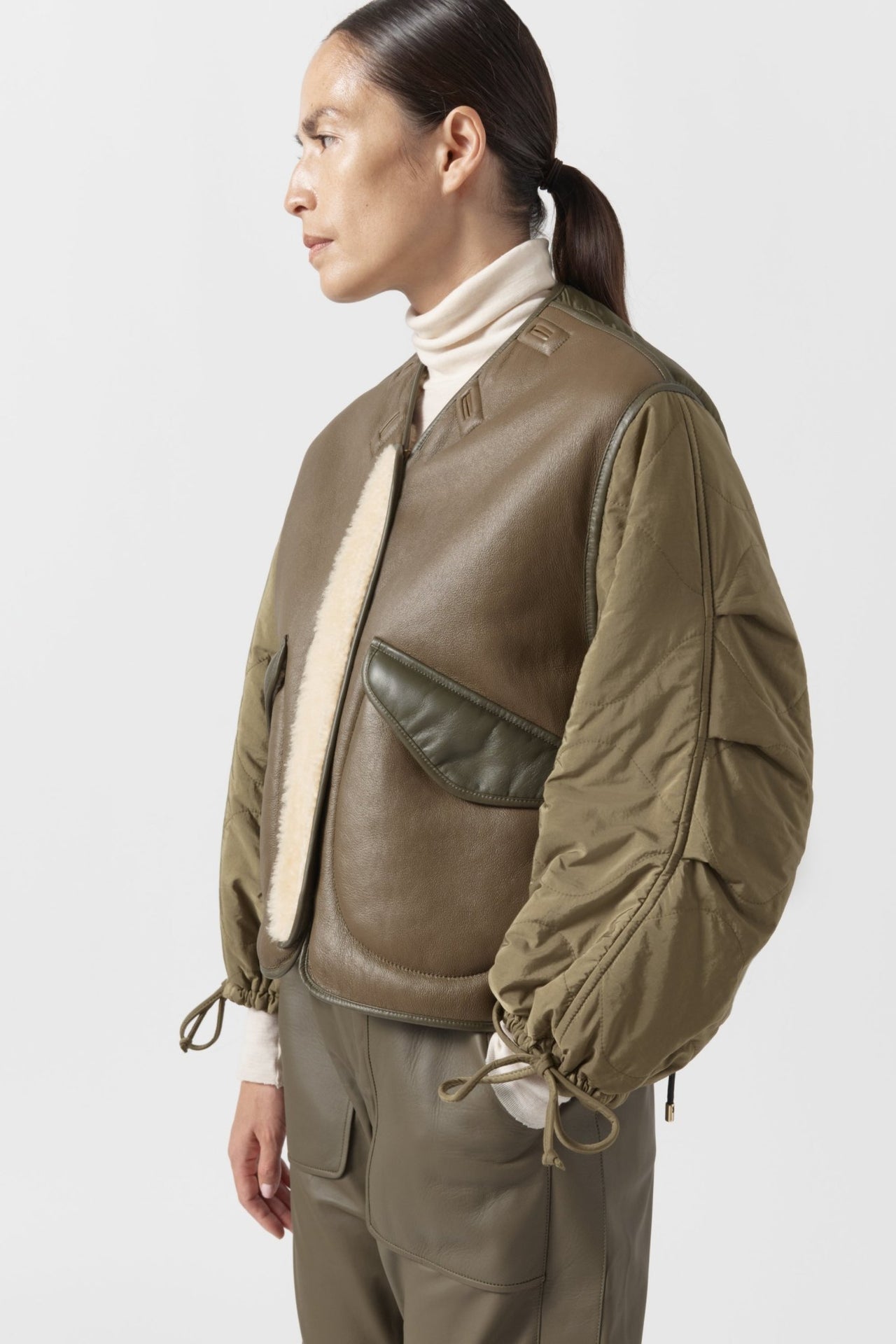 Aviator Shearling Lattice Bomber - Moss / Blonde